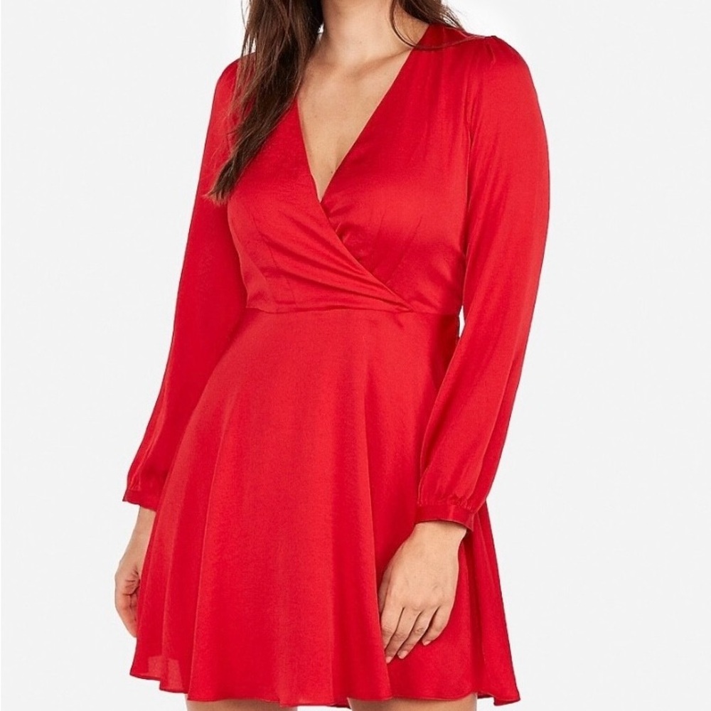Express Vibrant Red Long Sleeve Dress
